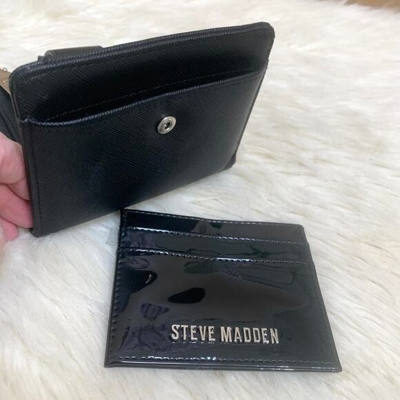 STEVE MADDEN Black Cross Grain Vegan Leather JADYN Bifold Wallet w/ ID Card Case - Picture 6 of 13